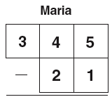 Solution. Maria's tiles are as follows: Top row with three tiles, numbers in tiles from left to right are '3', '4', and '5'. Bottom row with two tiles, numbers in tiles from left to right are '2' and '1.' Indicates to subtract the bottom row from the top row 