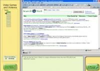 Screenshot of a program that features a sample item about web searching. "Search Web" screen shows search results about video games and violence. Below, it reads, "Click on the link that is likely to contain information from the most RELIABLE and RELEVANT source."