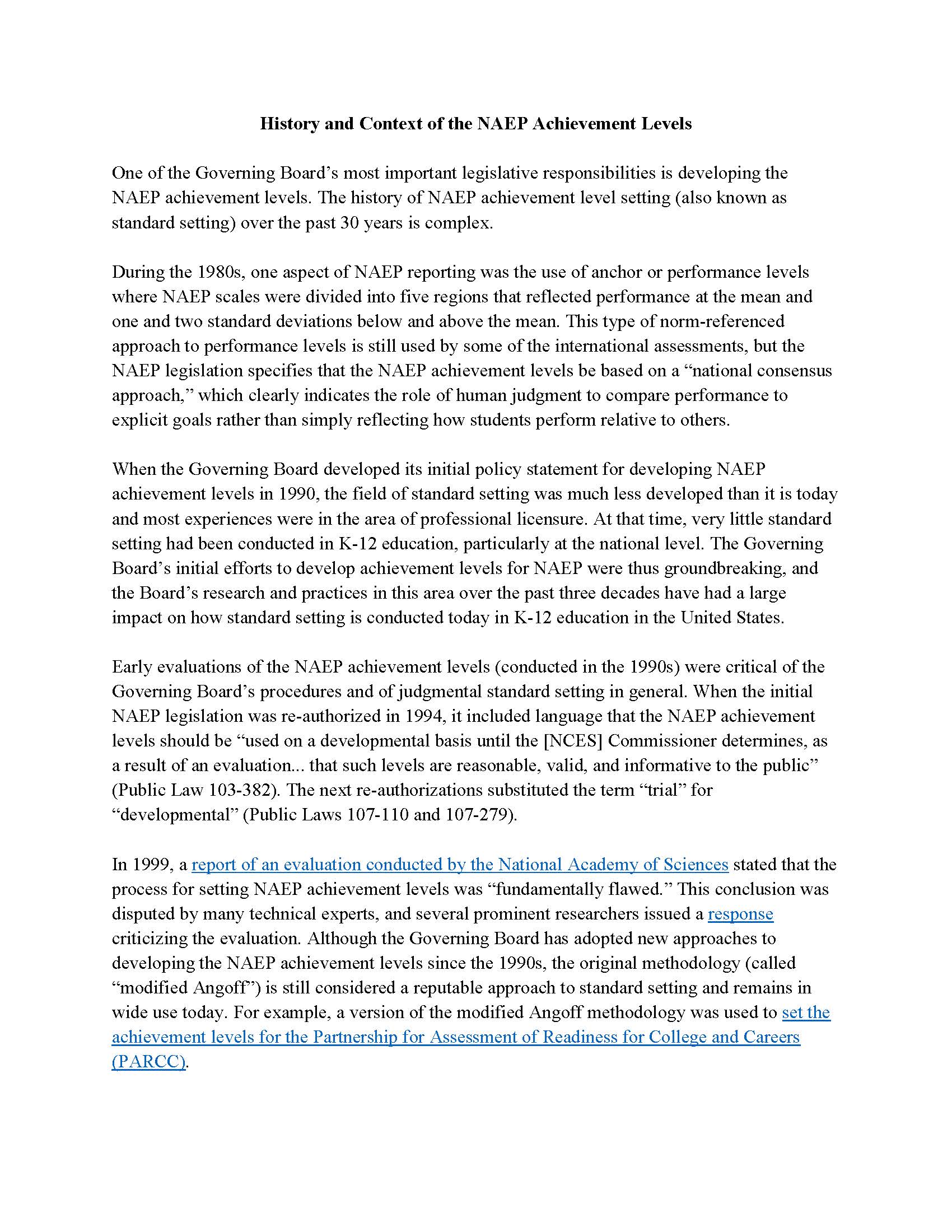 Background on NAEP Achievement Levels