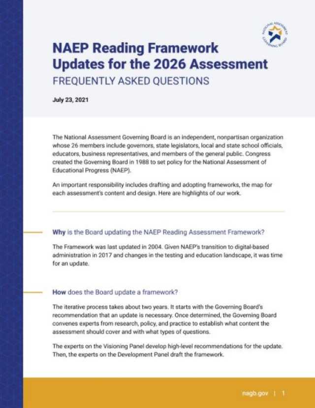 Reading Framework for the 2026 National Assessment of Educational Progress