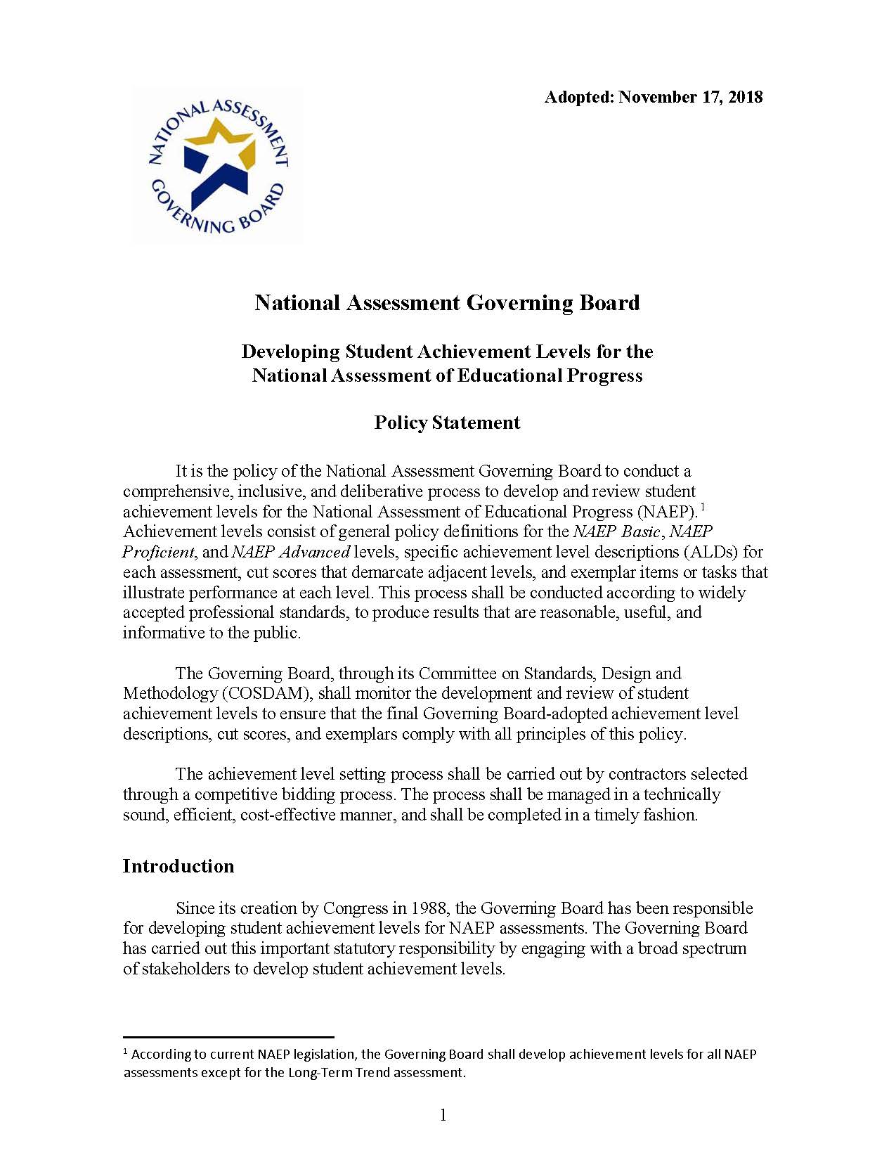 Developing Student Achievement Levels (2018)