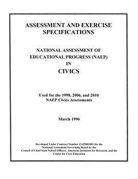 Cover of Civics Specifications for the National Assessment of Educational Progress, used for the 1998, 2006, and 2010 NAEP Civics Assessments